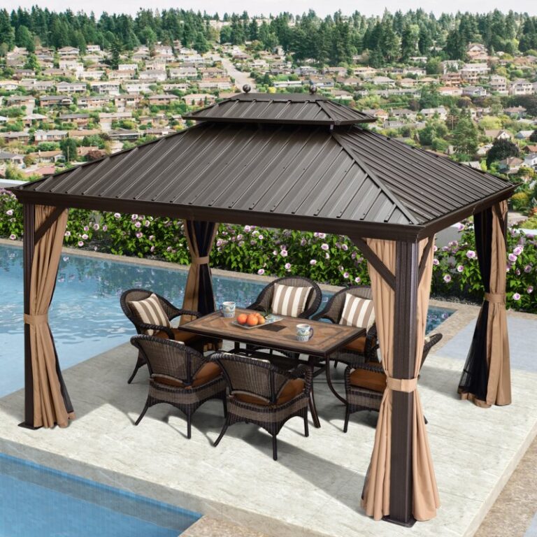 Install Only - 10 x 12 Purple Leaf Hardtop Double Roof Aluminum Gazebo ...