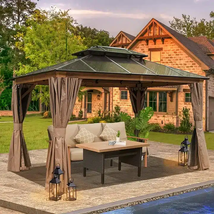 Install Only - 10 x 12 Domi Outdoor Polycarbonate Hardtop Gazebo Wood ...